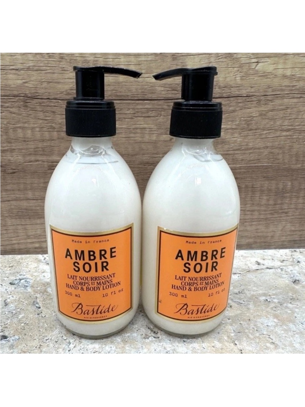 NEW Bastide Ambre Soir Hand & Body Lotion Set of 2 French Luxury 10 oz Bottles